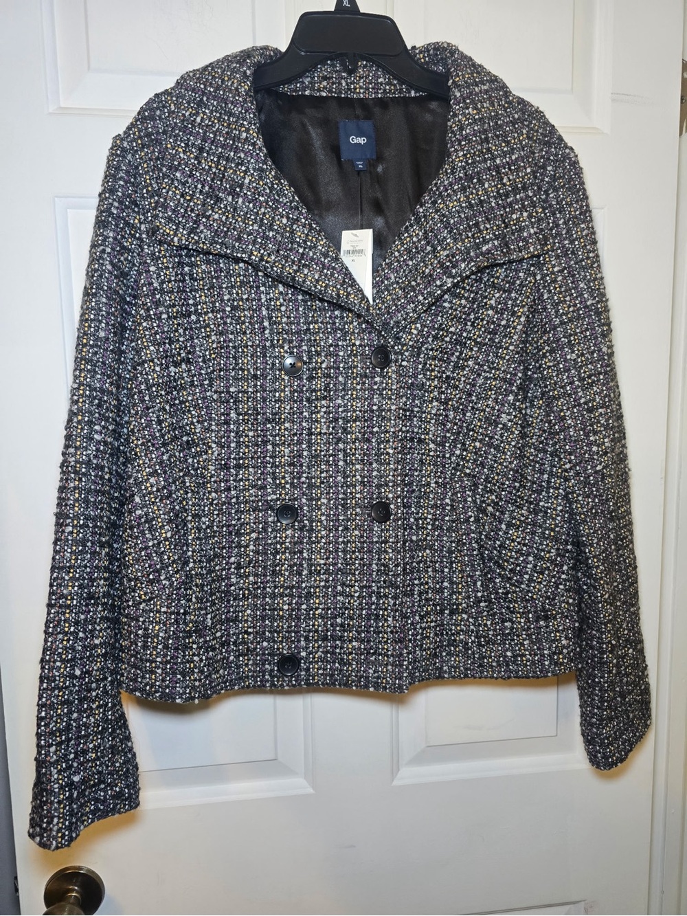 Gap Black Multicolor Tweed Collared Pea Coat XL NWT Double Breasted
